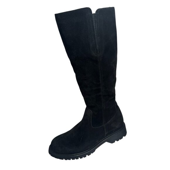 $635 La Canadienne Women's Black Helene Shearling-Lined Suede